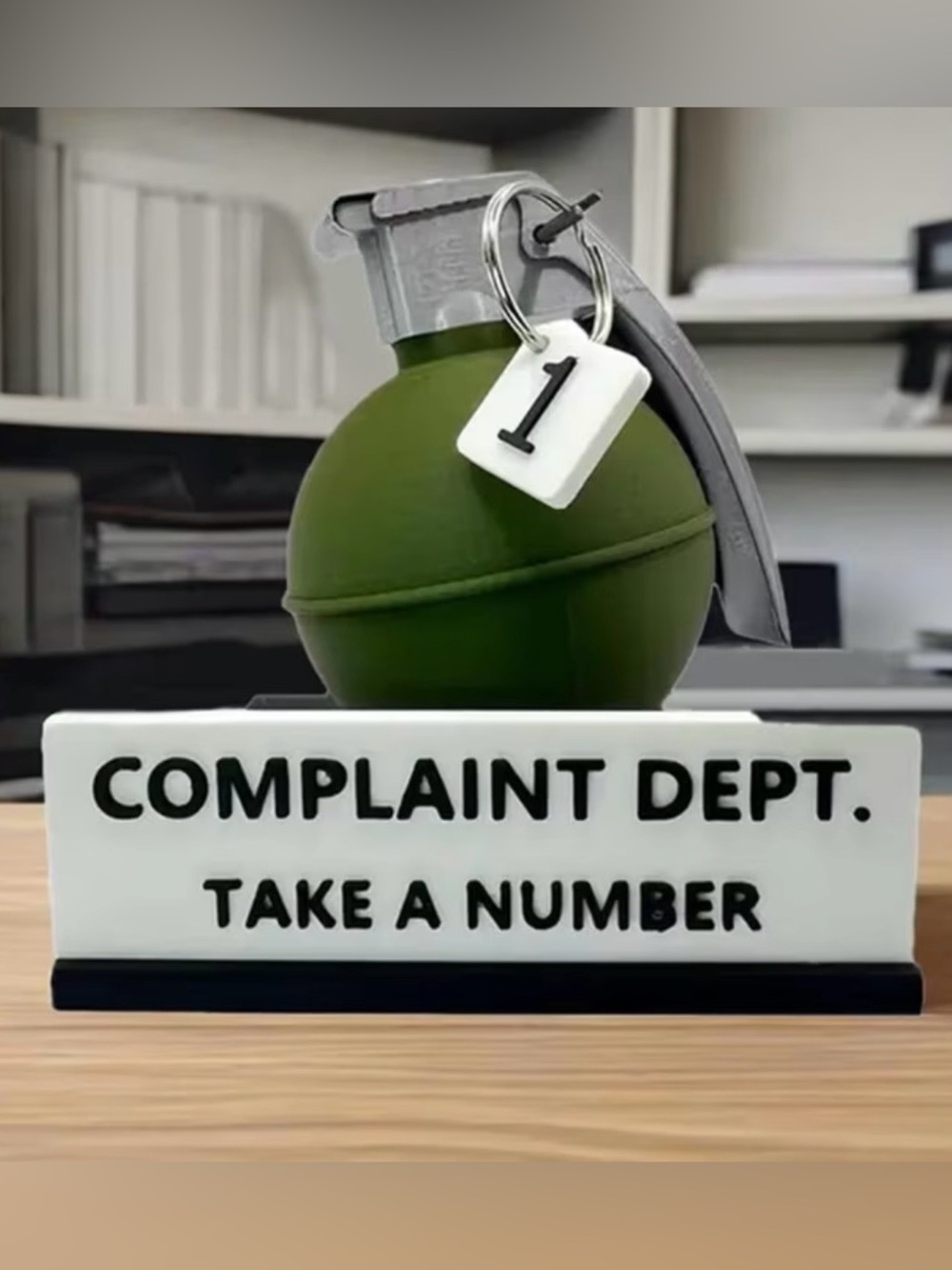 Complaint Department Take a Number Grenade Desk Sign Office Gag Gift